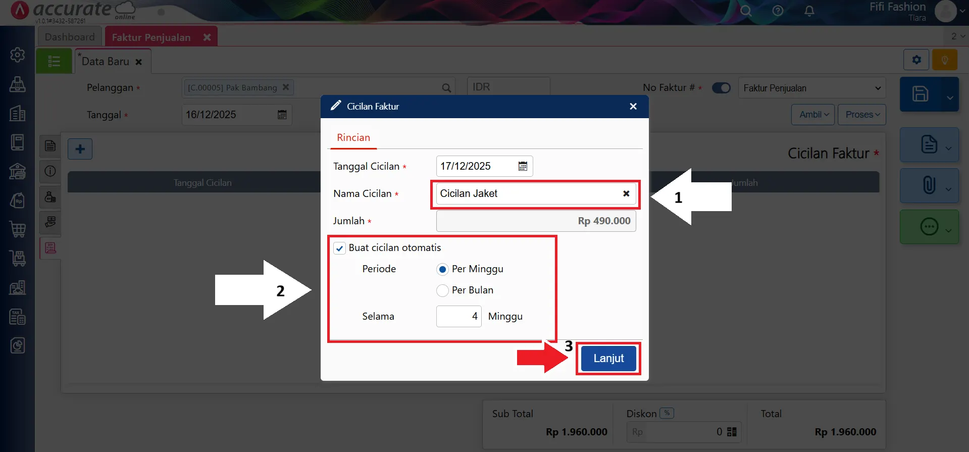 membuat faktur penjualan cicilan